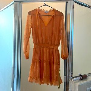 Peach chiffon w/ gold polka dots ruffled dress